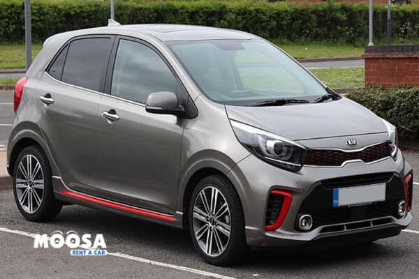 Rent a 2018 Kia Picanto in Dubai, featuring compact design and fuel efficiency for city driving.